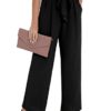 PrinStory Women's Wide Leg Trousers Lightweight Elasticated Waist Trouser Adjustable Tie Knot Loose Fit Pants with Pockets Lounge Pants (Black, XXL)
