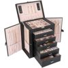 Procase Large Jewelry Organizer Box for Women Girls, 6 Layers Storage Display Holder Case with Drawers and Dividers for Earrings Necklaces Rings Bracelets Watches -Black