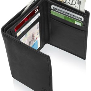 Real Leather Slim Wallets For Men Trifold Mens Wallet W/ ID Window RFID Blocking