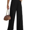 Roskiky Womens Casual High Waisted Palazzo Pant Flowy Wide Leg Trousers Summer Work Pants with Pockets Black
