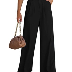 Roskiky Womens Casual High Waisted Palazzo Pant Flowy Wide Leg Trousers Summer Work Pants with Pockets Black