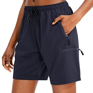 SANTINY Women's Hiking Cargo Shorts Quick Dry Lightweight Summer Shorts for Women Travel Athletic Golf with Zipper Pockets - blue - Medium