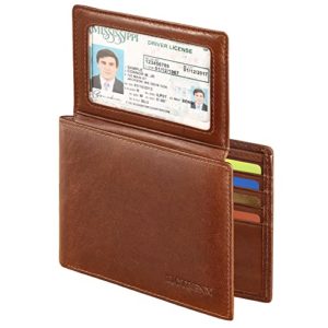Sigtrenx RFID Blocking Slim Wallet for Men Bifold Genuine Leather Mens Wallets Thin Men's Wallets Brown with 10 Credit Card Pockets and 2 ID Window Gift Box, Coffee