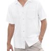 siliteelon Men's Linen Shirt White Short Sleeve Casual Cotton Regular fit Summer Beach Shirt,L