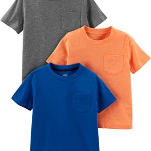 Simple Joys by Carter's Baby Boys' Solid Pocket Short-Sleeve T-Shirts, Pack of 3, Grey/Orange/Royal Blue, 3-6 Months
