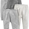 Simple Joys by Carter's Baby Boys' Trouser, Pack of 4, Black Mini Stripess/Grey/Light Grey/White Stripes, 3-6 Months