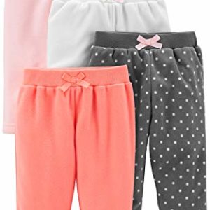 Simple Joys by Carter's Baby Girls' Fleece Trousers, Pack of 4, Charcoal Dots/Orange/Pink/White, 18 Months