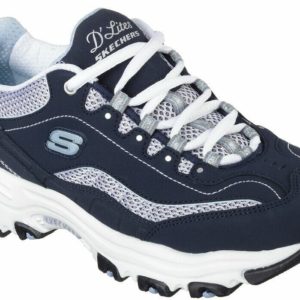Skechers Women's D'Lites-Life Saver Sport Memory Foam Lace-up Sneaker Navy White