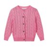 SMILING PINKER Little Girls Boys Aran Cardigan Toddler Cable Knitted Crew Neck Button Up Chunky Sweater Jacket(Pink,2-3Years)
