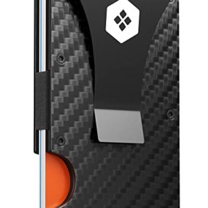 Sorax Minimalist Slim Wallet for Men - Carbon Fiber Wallets For Men RFID Blocking - Credit Card Holder with Aluminum Money Clip, Black, Minimalist