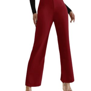 SweatyRocks Womens Elegant High Waist Solid Long Pants Office Trousers Burgundy