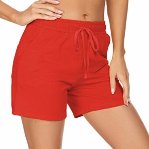 Tandisk Women's 5" Casual Jersey Cotton Shorts Lounge Yoga Pajama Walking Shorts with Pockets Activewear Red S