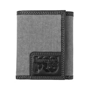 Timberland PRO Men's RFID Canvas Leather Trifold Wallet with Zippered Pocket, Charcoal, One Size