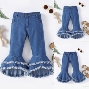 Toddler Kids Baby Girls Bell Bottoms Denim Flare Pants Ruffle Leggings Trousers