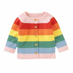 URMAGIC Baby Girl Cardigan Winter Knitted Long Sleeve Clothes Rainbow Color Sweater Button Closure Outfits
