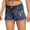 V VOCNI Ripped Hole Denim Shorts Sexy Short Jeans Hot Pants Casual Jeans Frayed Tassel Hem Short Dark Blue Medium