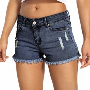 V VOCNI Ripped Hole Denim Shorts Sexy Short Jeans Hot Pants Casual Jeans Frayed Tassel Hem Short Dark Blue Medium