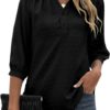 Womens Summer V Neck 3/4 Sleeve Blouses Swiss Dot Tunic Tops Casual Button Shirt