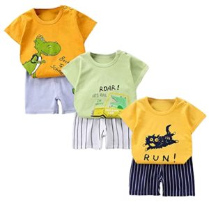 XM-Amigo Baby Boys 3-Set Short Sleeve Shorts T-Shirts Half Sleeve, Pack of 6 （with Shoulder Buckle）