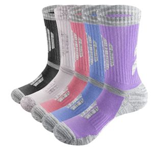 YUEDGE Women's Walking Socks Mositure Wicking Cushioned Cotton Crew Sports Socks Mid Calf Boot Socks for Ladies Size 4-7, 5 Pairs Multicolor Socks