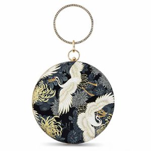 zebrum Womens Evening Clutch Bag Designer Evening Handbag Hand Bag,Lady Party Wedding Clutch Purse, Black-big Round