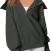 ANRABESS Womens 2023 Fall Fashion Oversized Quarter Zip Pullover Sweatshirts Hoo