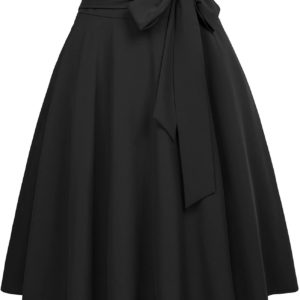 Belle Poque Women's High Waist A-Line Pockets Skirt Skater Flared Midi Skirt
