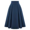 Belle Poque Women's Stretch High Waist A-Line Flared Midi Skirts with Pockets Navy Blue#2150 S