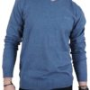 Enzo Moretti Mens V-Neck Knitted Jumper 100% Cotton Branded Essential Classic Fit Denim Marl