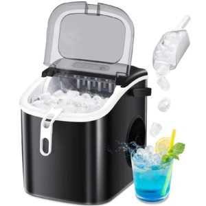 Portable Ice Maker Countertop 9Pcs/8Mins 26Lbs/24H For Kitchen/Office/Bar/Party