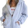 Trendy Queen Womens Zip Up Y2K Hoodies Long Sleeve Fall Oversized Casual Sweatsh