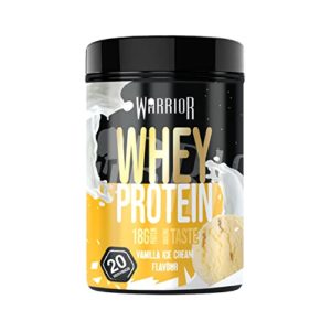 Warrior Whey Protein Powder – Up to 36g* of Protein Per Shake – Low Sugar, and Low Carbs Supplement – GMP Certified (Vanilla Ice Cream, 500g)