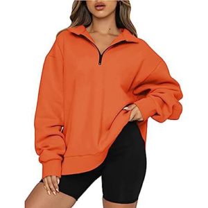 Womens Oversized Half Zip Pullover Long Sleeve Sweatshirt Solid Color Drop Shoulder Trendy Hoodie Ouffits Teen Girls Fall Y2K Clothes
