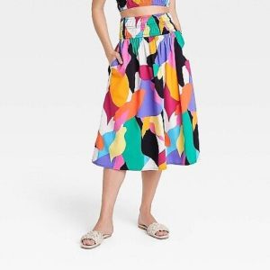 Women's Smocked Midi A-Line Skirt - A New Day