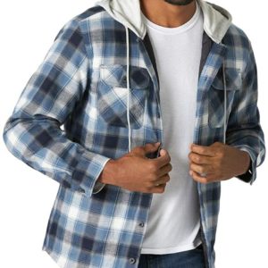 Wrangler Authentics Men's Long Sleeve Quilted Lined Flannel Shirt Jacket with Ho
