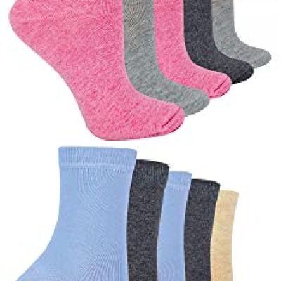10 Pairs Multipack Ladies Cotton Socks | Sock Snob | Breathable Heel and Toe Socks in Black or Pink (4-8, Pink/Blue)
