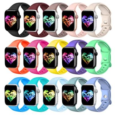 15Pack Watch Bands Compatible for Apple Watch Band 38mm 40mm 42mm 44mm 45mm 49mm Women Men, Soft Silicone Sport Band Strap for iWatch Bands Series Ultra 8 7 6 5 4 3 2 1 SE (Colorful, 38mm 40mm 41mm)