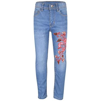 A2Z 4 Kids Girls Stretchy Denim Embroidered Fashion Comfort Pants - Jeans JN35 Mid Blue_5-6