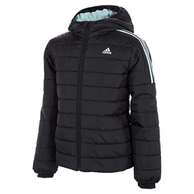 Adidas Girls' Classic Puffer Jacket, Black With Green, M(10/12)