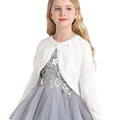 Adorel Girls Bolero Knitted Cardigan Pure Cotton Shrug Long Sleeve Crew Neck Cream White 1-2 Years (Manufacturer Size 80)