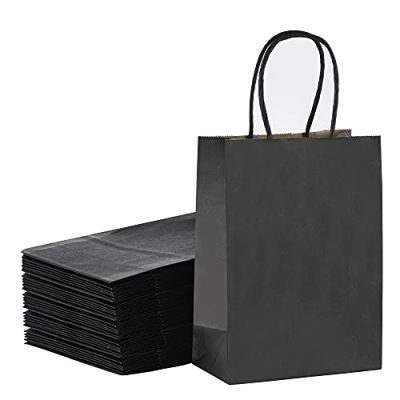 ALINK 50pcs Party Bags Kraft Gift Bag 15 x 8 x 21cm Brown Shopping Paper Bag with Twisted Handles for Party Favor, Packaging, Customization, Carry, Retail, Merchandise, Wedding - Black