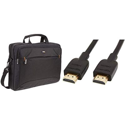 Amazon Basics 15.6-Inch(40 cm) Laptop Computer and Tablet Shoulder Bag Carrying Case, Black, 1-Pack & High-Speed, Ultra HD HDMI 2.0 Cable, Supports 3D Formats and with Audio Return Channel, 0.9 m