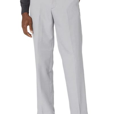Amazon Essentials Men's Classic-Fit Expandable-Waist Flat-Front Dress Pant Grey