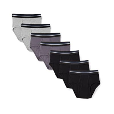 Amazon Essentials Men's Tag-Free Cotton Briefs, Pack of 7, Black/Charcoal/Grey Heather, M