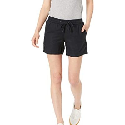 Amazon Essentials Women's 5-inch Inseam Drawstring Linen Blend Shorts (Available in Plus Size), Black, M