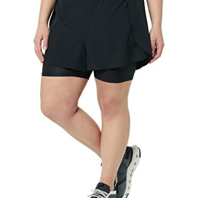 Amazon Essentials Women's Stretch Woven Double Layered Running Short, Black, M
