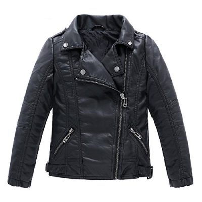 Bebone Children's Collar Motorcycle Leather Coat Boys Faux Leather Jacket (13-14 Years) Black