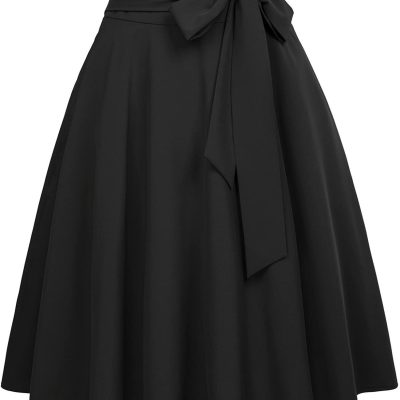 Belle Poque Women's High Waist A-Line Pockets Skirt Skater Flared Midi Skirt