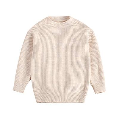 BemeUSWT Toddler Baby Girl Boy Sweater Oversized Baby Sweater Knit Solid Color Crewneck Long Sleeve Pullover Sweatshirt Knitwear Warm Top Autumn Clothes (B-Beige,1-2 Years)
