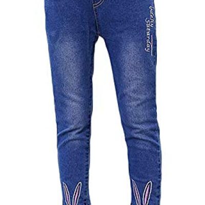 Big Girls Kids Distressed Ripped Hole Teens Jean Blue Cat Slim Denim Pants - blue - 6-7 Years